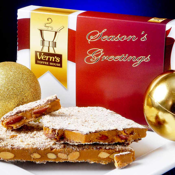 1 lb Seasons Greetings Toffee Box Dark Chocolate