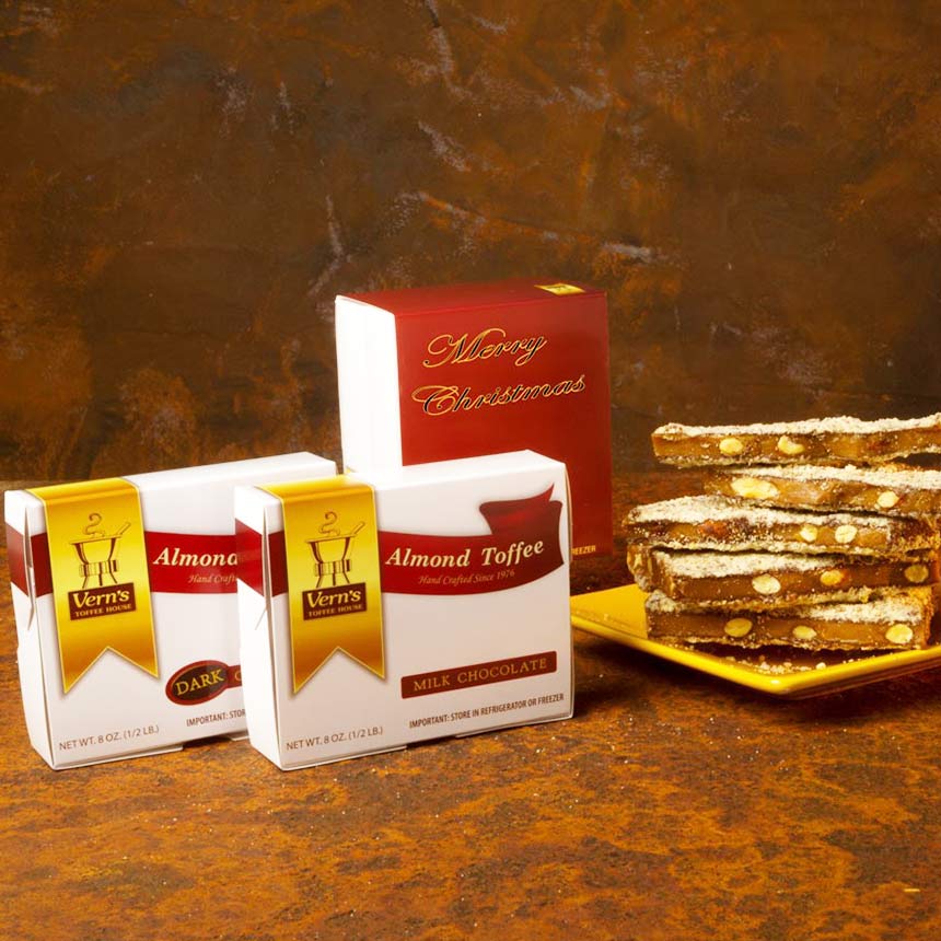 1 lb Almond Toffee Duo with Merry Christmas band