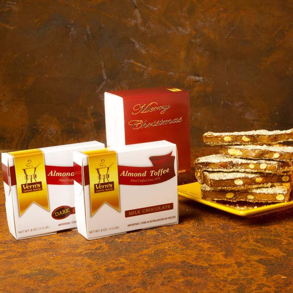 1 lb Almond Toffee Duo with Merry Christmas band