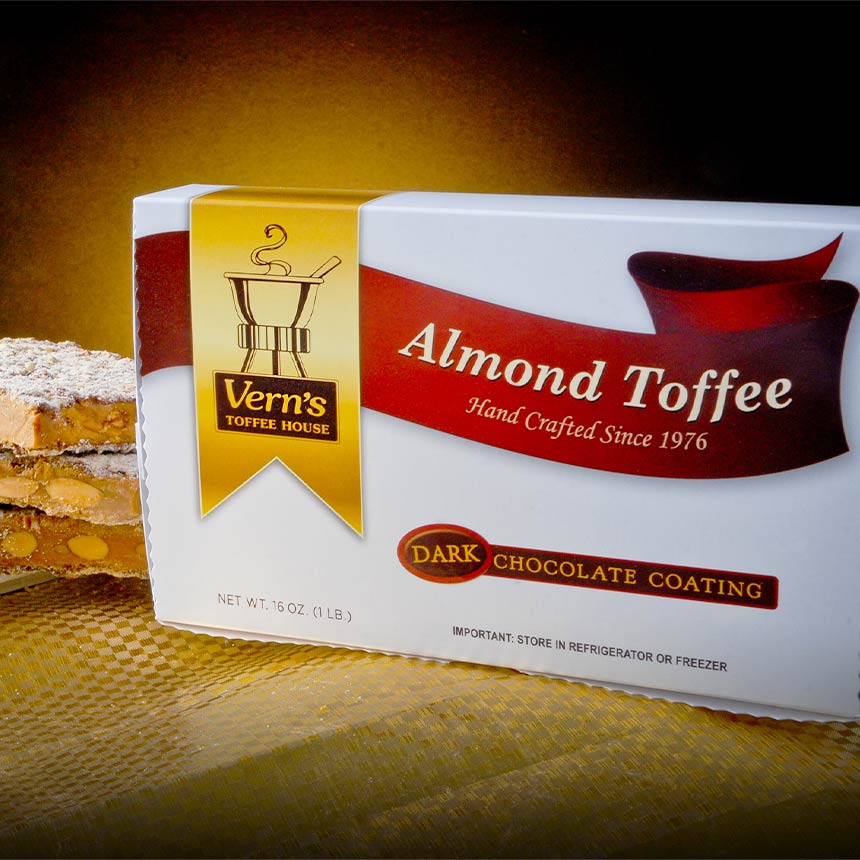 1 lb Dark Chocolate Almond Toffee Box