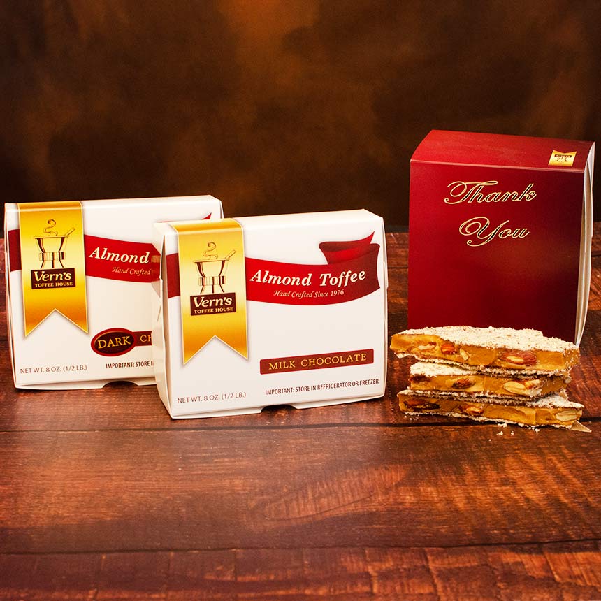 1 lb Almond Toffee Duo with Thank You Band