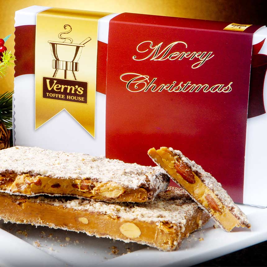 1 lb Merry Christmas Toffee Box Dark Chocolate