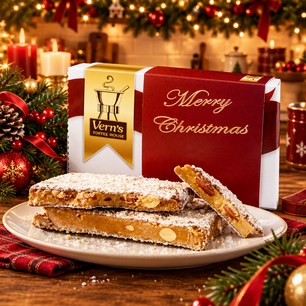 1 lb Merry Christmas Toffee Box Dark Chocolate