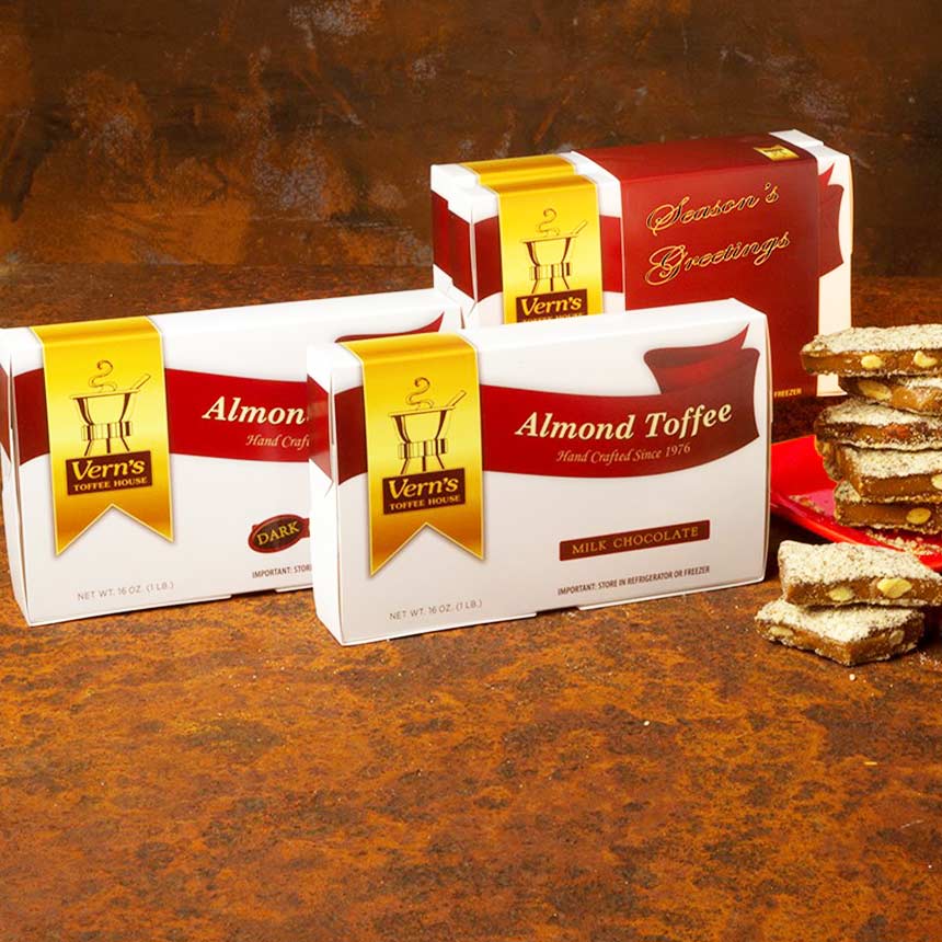 2 lb Almond Toffee Duo with Season's Greetings band