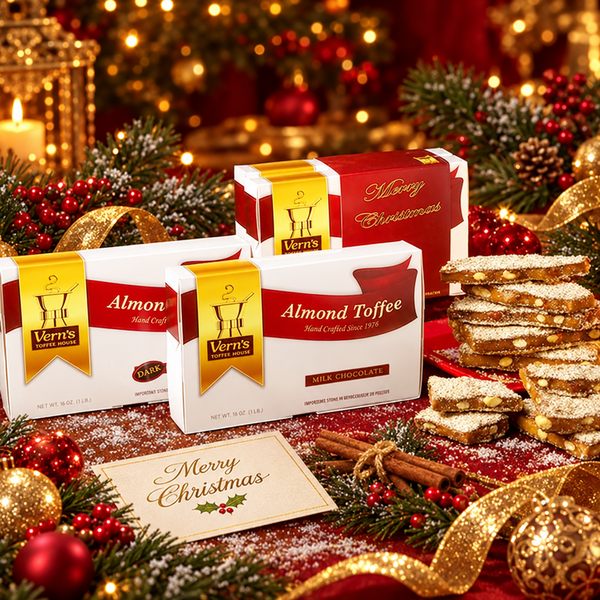 2 lb Almond Toffee Duo with Merry Christmas band