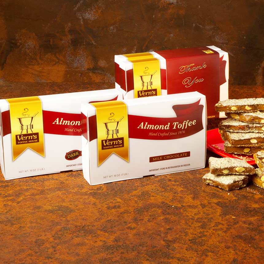 2 lb Almond Toffee Duo with Thank You band