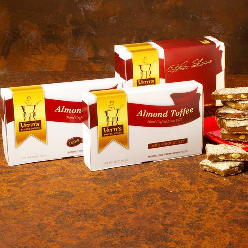 2 lb Almond Toffee Duo with With Love band