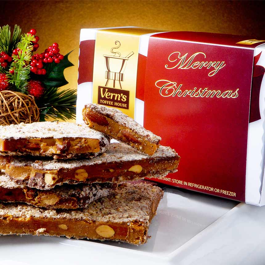 2 lb Merry Christmas Toffee Box Dark Chocolate