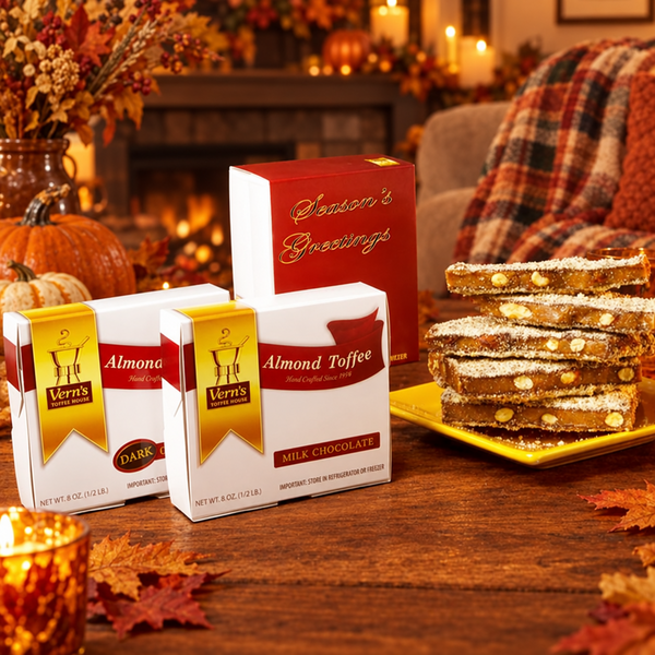 1 lb Almond Toffee Duo with Season's Greetings band
