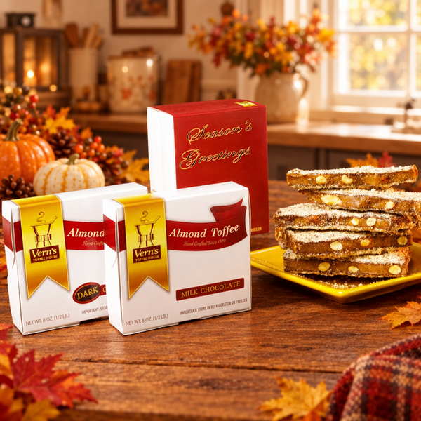 1 lb Almond Toffee Duo with Season's Greetings band